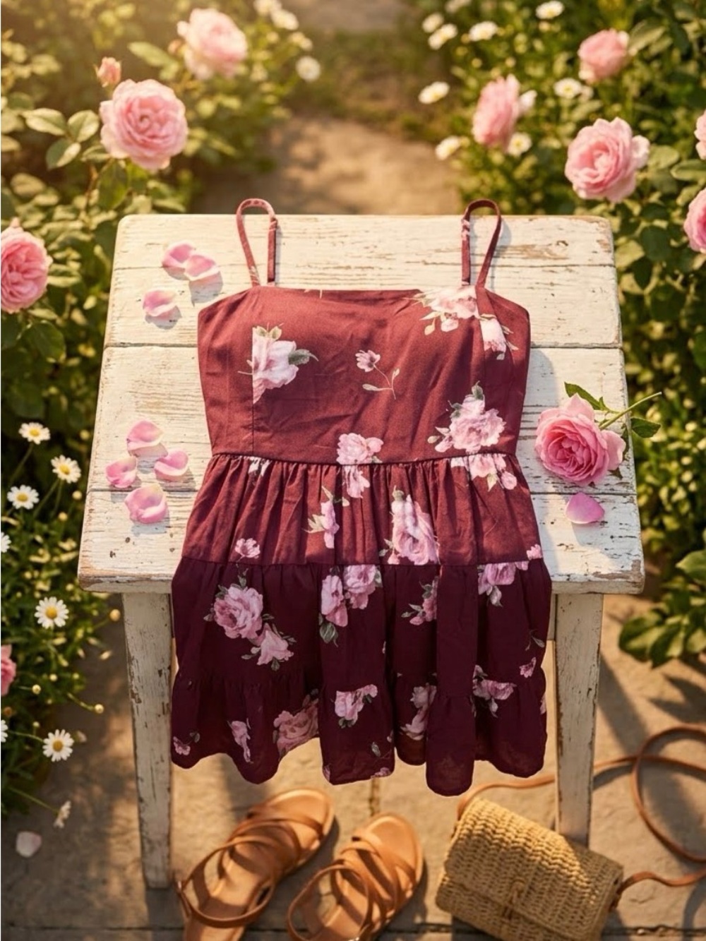 Streetwear Society Burgundy Floral Backless Sundress